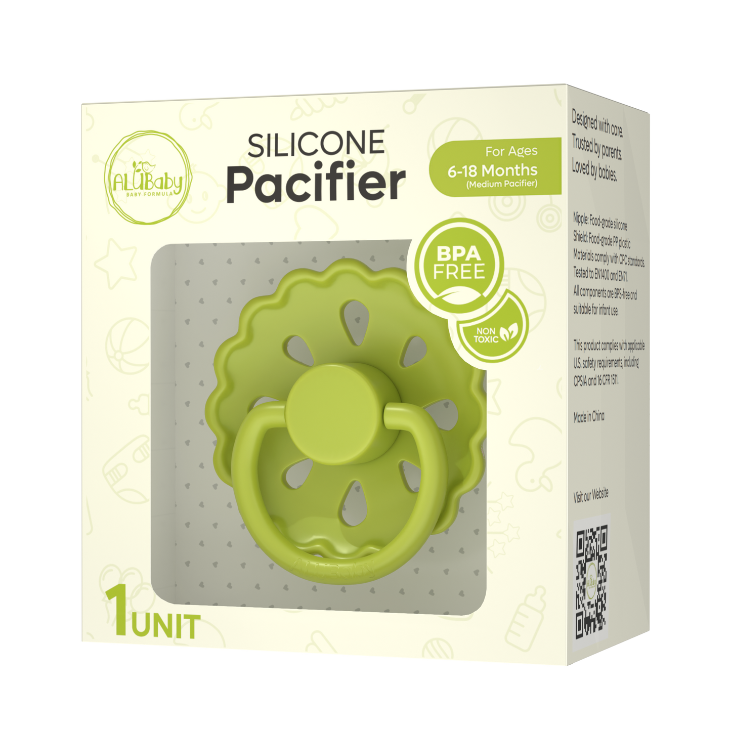Alubaby Silicone Pacifier – Avocado Cream (Medium)