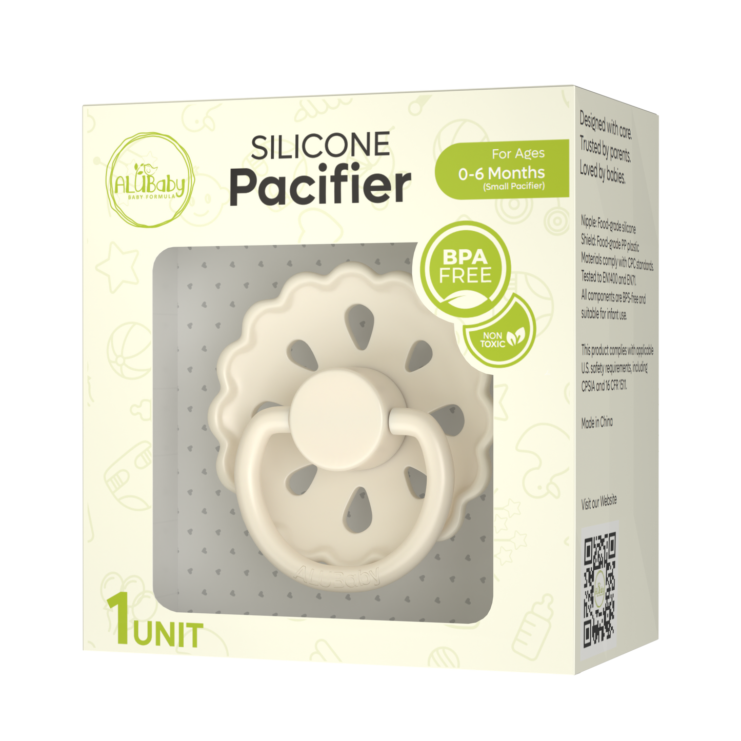 Alubaby Silicone Pacifier – Soft Ivory (Small)