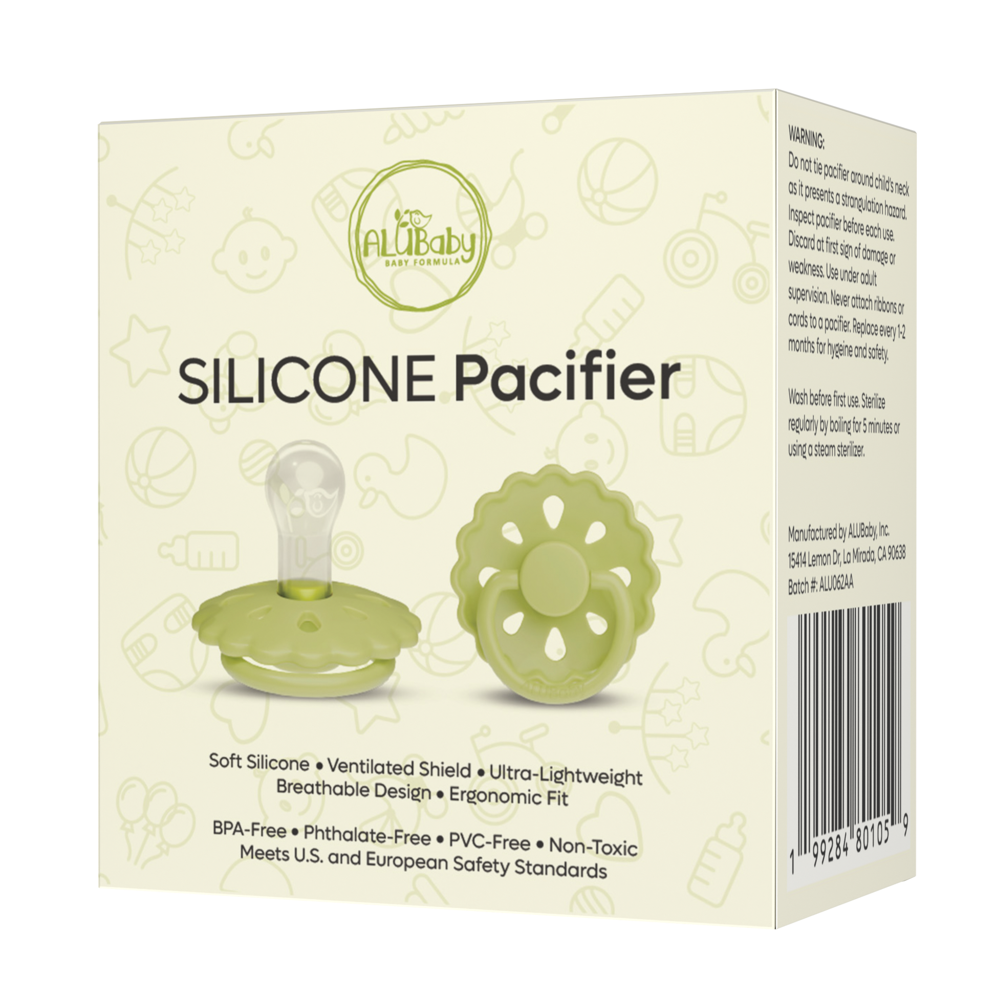 Alubaby Silicone Pacifier – Avocado Cream (Medium)