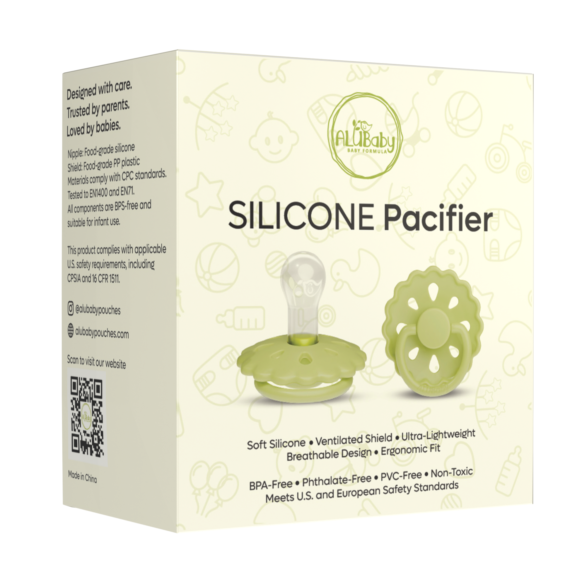 Alubaby Silicone Pacifier – Avocado Cream (Medium)