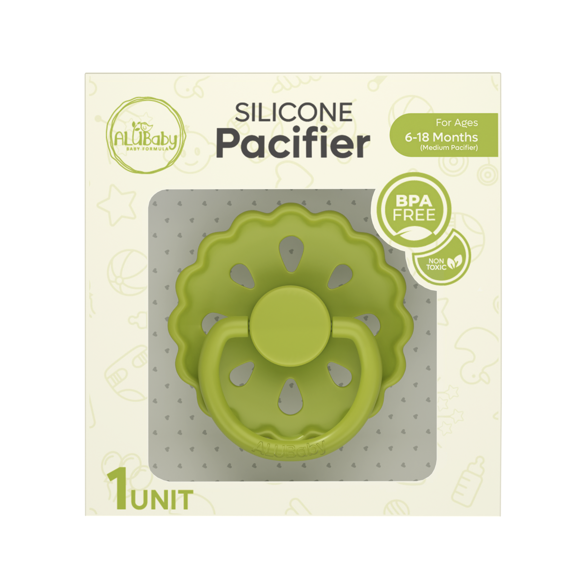 Alubaby Silicone Pacifier – Avocado Cream (Medium)