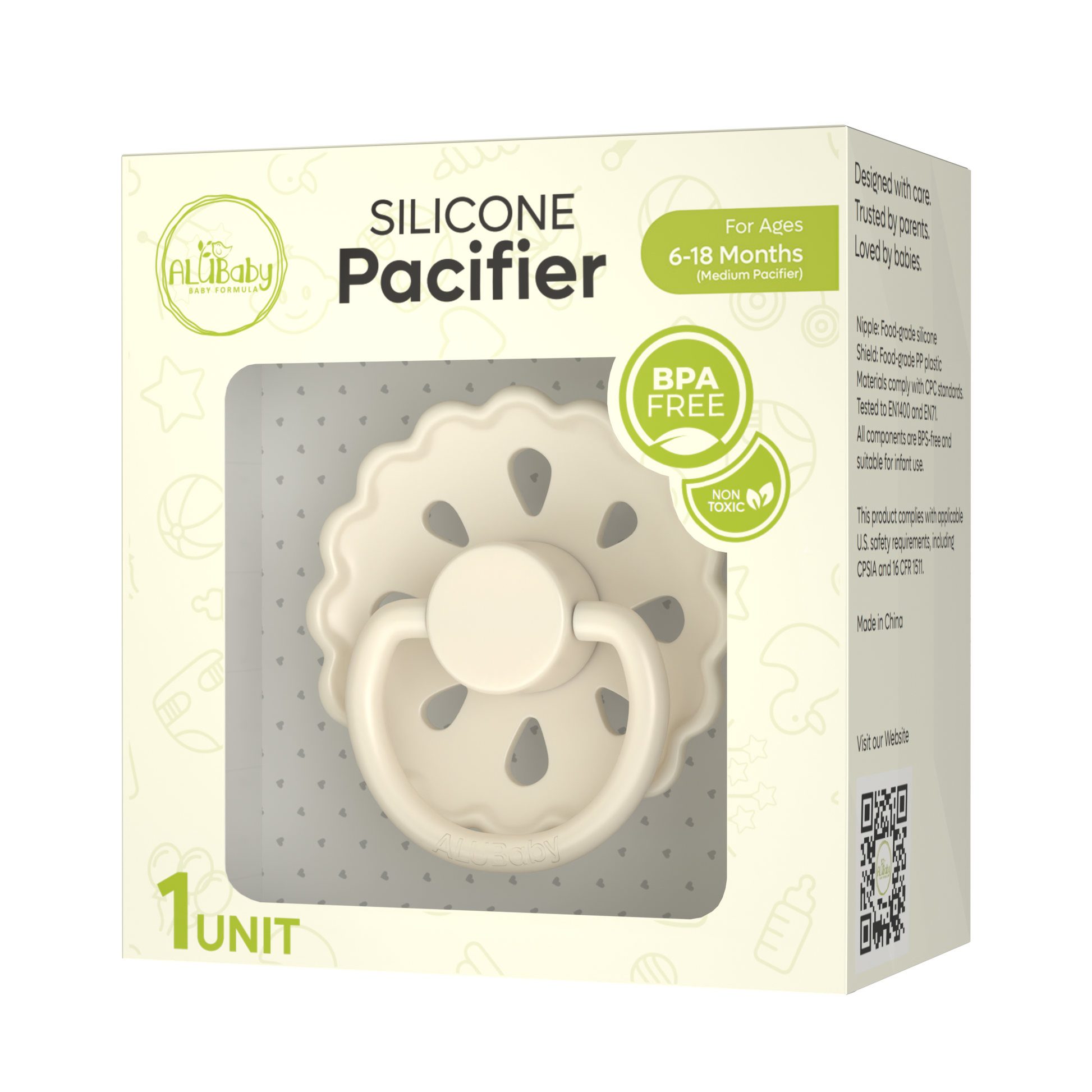 Alubaby Silicone Pacifier – Soft Ivory (Medium)